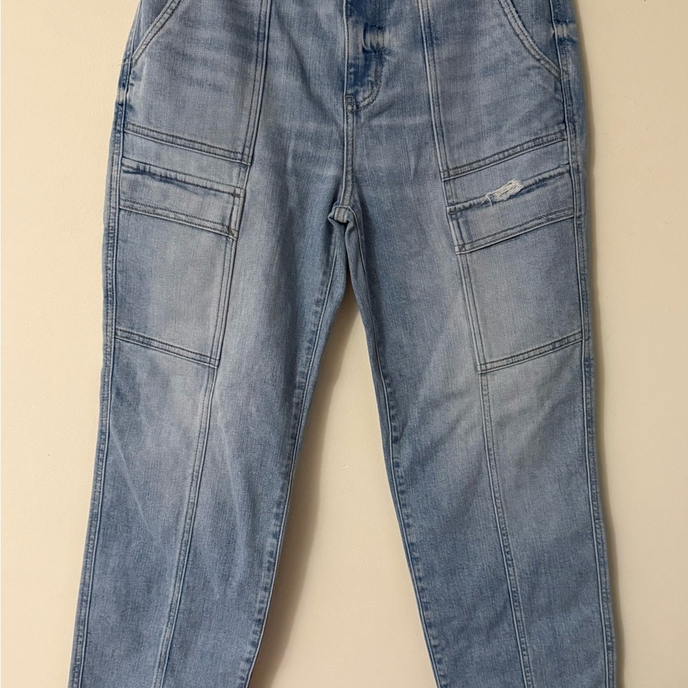 Daze Women's Light Blue Cargo Straight Leg Jeans, size 26 - Picture 2 of 11